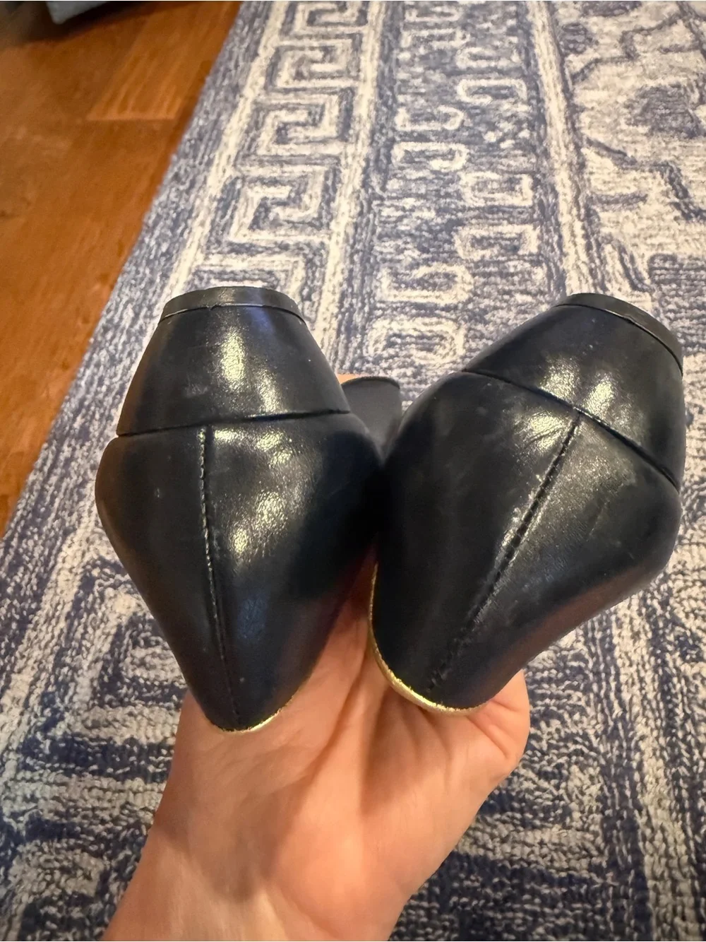 Salvatore Ferragamo Black Leather Vara Bow Flats with Gold Trim